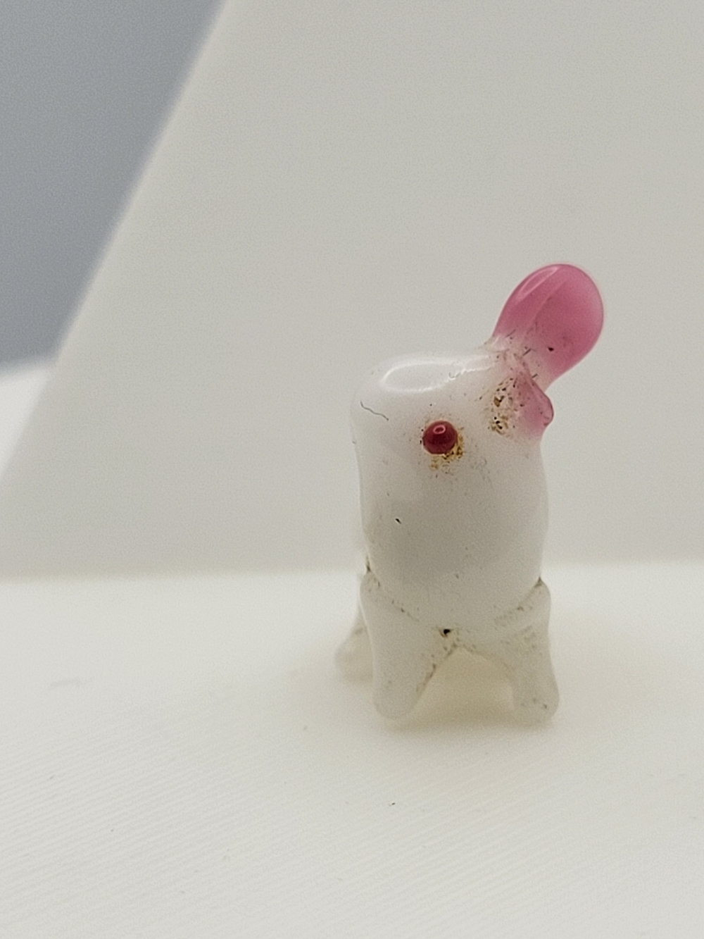 Vintage Miniature Lampwork Glass Rabbit White Opalescent Mid-Century AS-IS